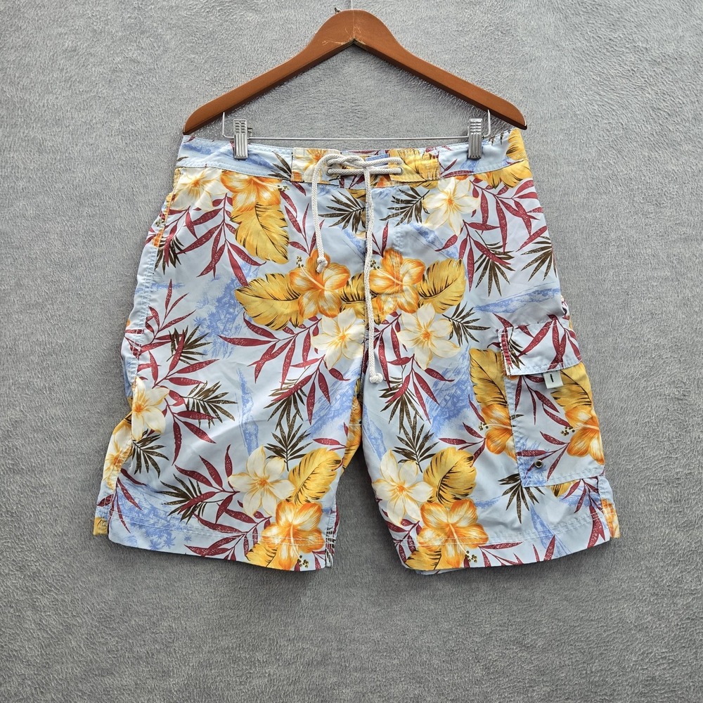 Banana Republic Men Shorts 33 Light Blue Cargo Swimwear Floral Board Shorts
